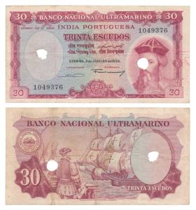 Indo-Portuguese, 30 Escudos, 7th issue, 1959, Banco Nacional Ultramarino, (J&R 12.35.2). T