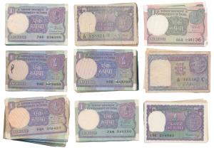 Assorted lot, Rupee 1 (333), Rupees 2 (47), Rupees 5 (38), Rupees 10 (136), Rupees 20 (75)