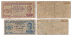 Mauritius, George VI, 25 Cents and 50 Cents. About Fine. (2)