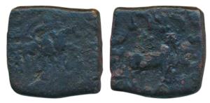 Indo-Scythian, Azes (c. 60-50 BC), Copper Unit, 10.76g, king holding spear mounted on a ho