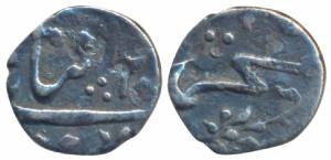 Muhammad Shah (AH 1131-1161; 1719-1748 AD), Silver 1/32 Rupee, 0.33g, Khujista Bunyad Mint