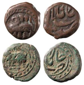 Tipu Sultan, Copper ¼ Paisa (2), 2.66g & 2.88g, Khaliqabad Mint, AM 1225 & date off flan (