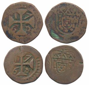 Diu, Jose (Joseph), Copper Atia (2), 8.96g & 8.78g, obv. crowned arms divide DO, rev. nume