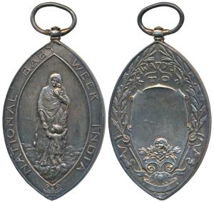 National Baby Week India, Silver Medal, 30.67g, obv. a woman and a child standing in cente