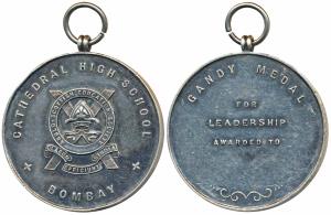 Cathedral High School, Bombay, Silver Medal, 59.9g, obv. logo of the school with Anglo Sco