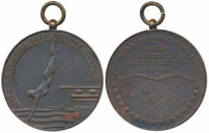P.M.H. Pransukhlal Mafatlal Hindu Swimming Bath & Boat Club, Copper Medal, obv. A diver di