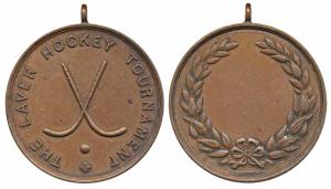 The Laver Hockey Tournament, Copper Medal, obv. crossed hockey sticks. Extremely Fine.