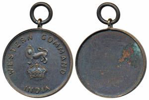 Western Command India, Copper Medal, the British crown surmounted by a lion. Extremely Fin
