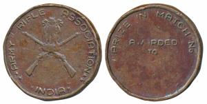 Army Rifle Association, India, Copper Medal; obv. crossed guns with the Ashoka Pillar in c