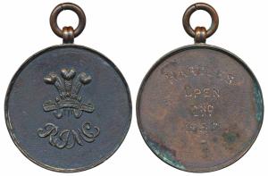 Rashtriya Indian Military College, Copper Medal, obv. RIMC logo; Hardles Open 2nd, 1930. E